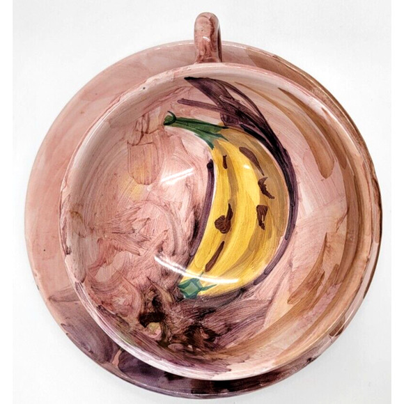 Peasant Village Pottery Hand Painted Cups and Saucers Floral Banana Vintage - Picture 5 of 9